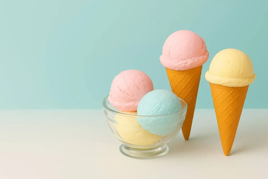 Hand scooped ice cream in royal bakery coffee troulos skiathos